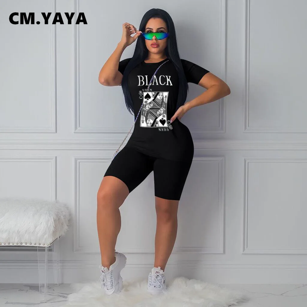 CM.YAYA New Summer Two Piece Set Jogging Suit For Women Black Queen