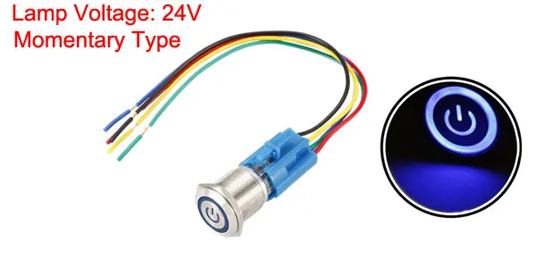 Blue Momentary-24V Uxcell кнопочный переключатель/Мгновенный Металл 19mm монтажное Диаметр 1NO 1NC 12/24V светодиодный светильник с разъем провода - Цвет: Blue Momentary-24V
