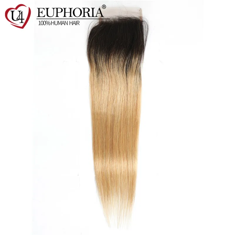 Brazilian Straight Human Hair 4x4 Lace Closure Colored 27 30 33 Free And Middle Part Lace Closure Swiss Remy Hai