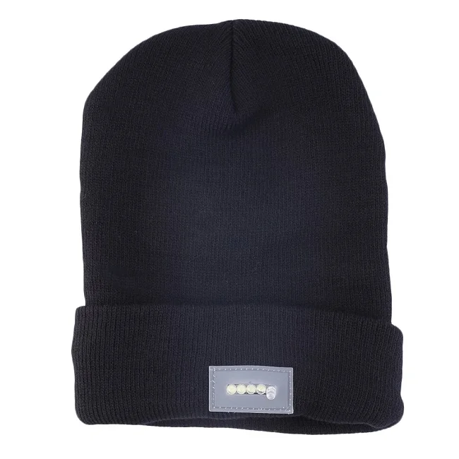 Черный 5 светодиодный светильник, шапка, теплые зимние шапочки Gorro, для рыбалки, рыбалки, кемпинга, черные шапки, вязанная шерстяная шапка, мода - Цвет: Черный