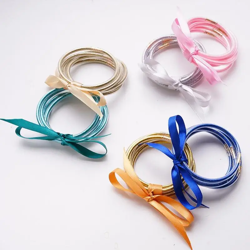 

Multi-layer Shiny Jelly Bracelet Flash-filled Silicone Round Bracelet Set Women's Bow Bracelet Jewelry Gift Bracelet