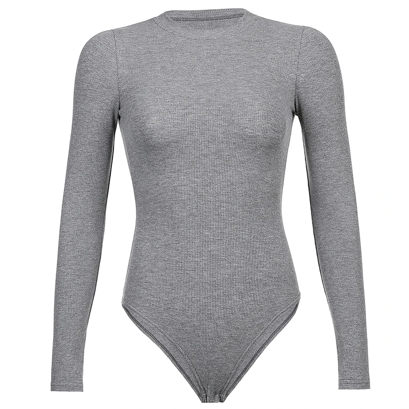 one shoulder bodysuit Solid Ribbed Knit Black Gray Female Bodysuit Turtleneck Top Women Long Sleeve Fall 2020 Winter Bodycon Keep Warm Khaki Body Sexy bodysuit women Bodysuits