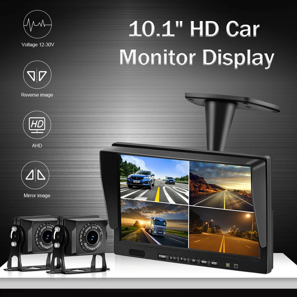 10.1 inch AHD 4ch Recorder DVR Car Monitor Vehicle Truck Night Vision Rear View Camera Security Surveillance Split Screen Quad