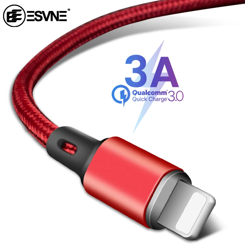 

ESVNE 3A Fast Charging Nylon USB data Cable for iPhone 6 7 8 X XS XR iPad Mini Cable Mobile Phone Charger 0.25M 1M 2M cord wire