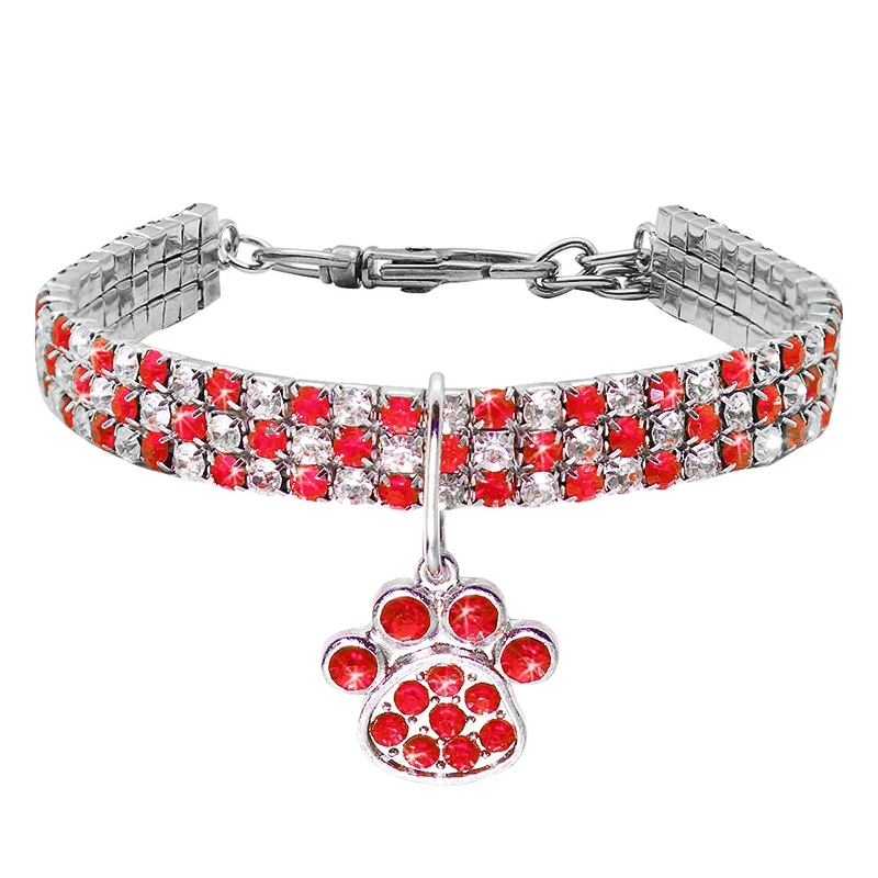 R Ошейник для кошек и собак стразы, блестящий ошейник для питомцев с кристаллами и бриллиантами для кошек и собак эластичное ожерелье с лапа подвеска ошейник для собак - Color: R