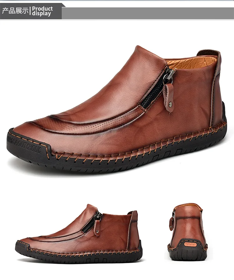Men Casual Shoes Genuine Leather Men Work Boots Winter Cotton Loafers Cowhide Footwear Warm Cloth Shoes Ankle Safety Boots
