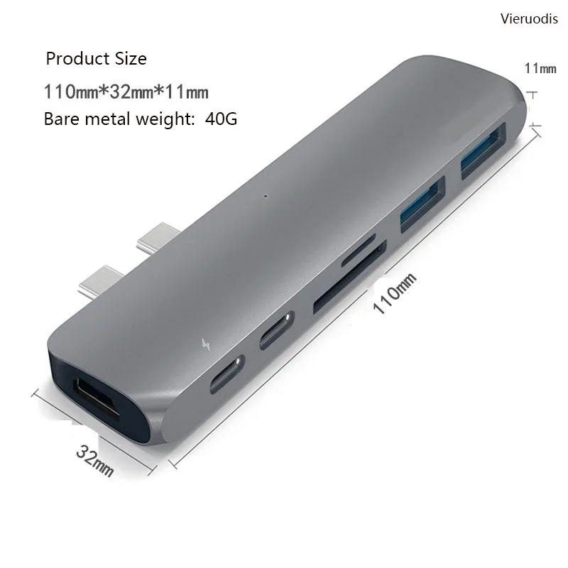 USB 3,1 Dual type-C к USB3.0 хаб+ SD/TF кард-ридер+ USB-C данных+ USB-C интерфейс Thunderbolt 3(Thunderbolt3)+ HDMI 4K для MacBook
