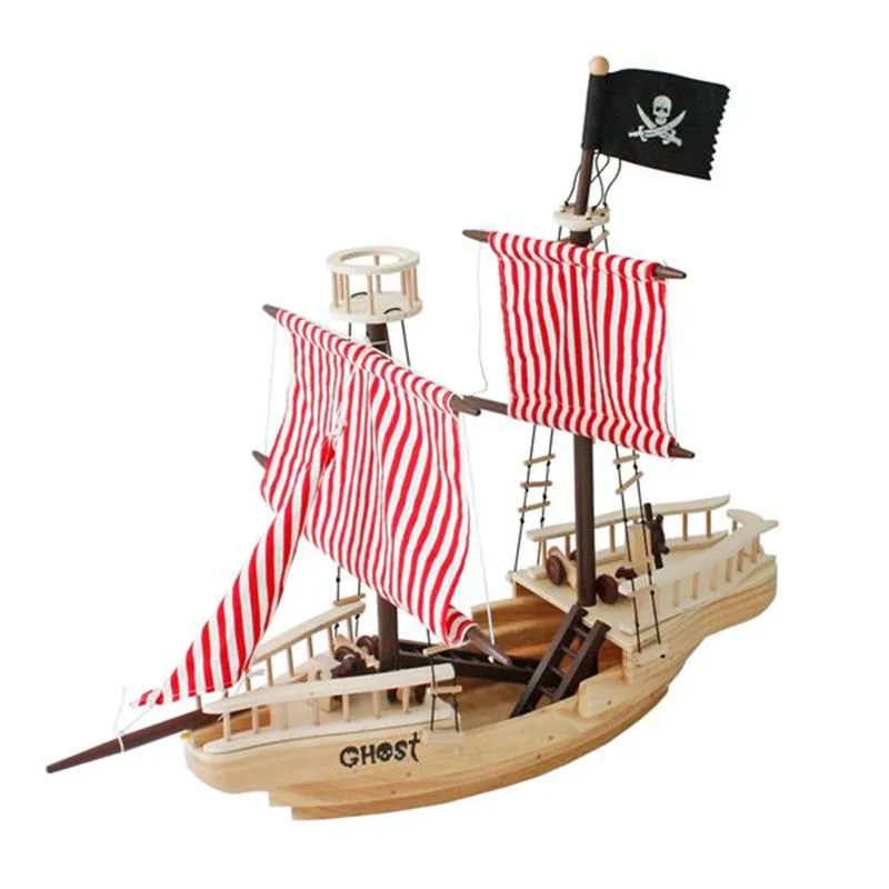 

Wooden sailing toy Large Wooden Pirate Ship Toy For Kids Multicolor Children's gift