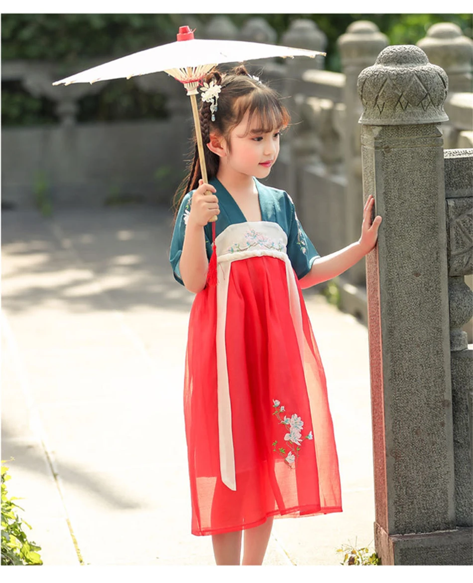 Hanfu/Вечерние платья на свадьбу для маленьких девочек; Традиционный китайский костюм; карнавальный наряд в стиле ретро; сценический костюм для танцев выступлений