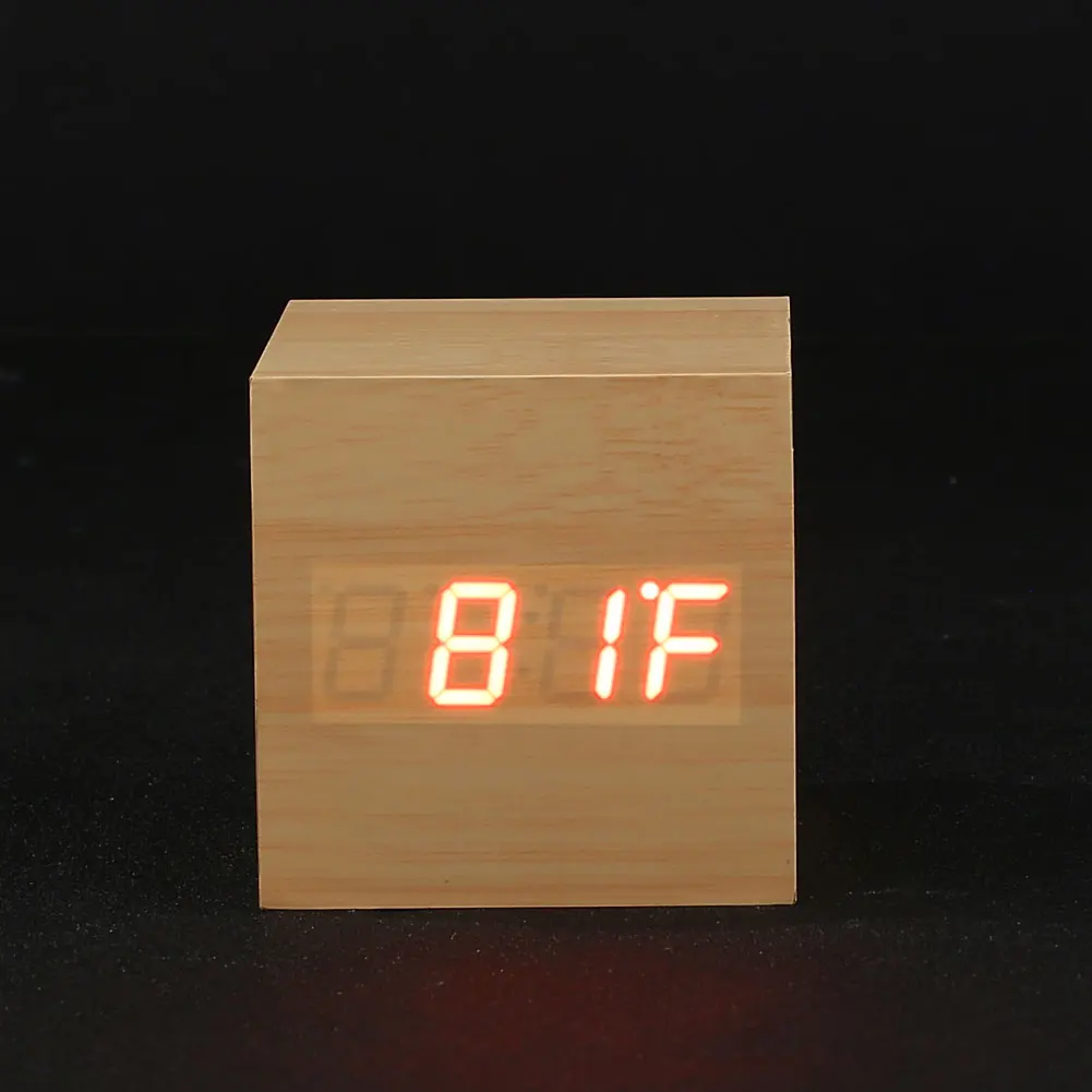 Cube Click Clock Gift Alarm-LED Display Wood Sound Activated Home Decor