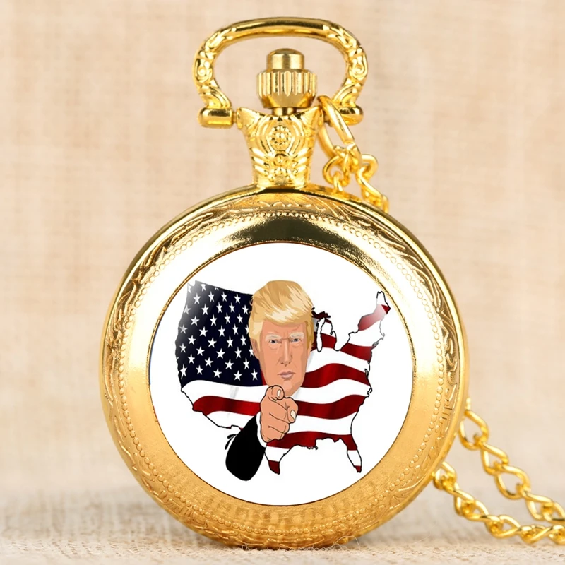 Дональд Трамп президент узор кварцевые карманные часы американский флаг ожерелье часы унисекс коллекционные вещи сувенир подарки для мужчин и женщин