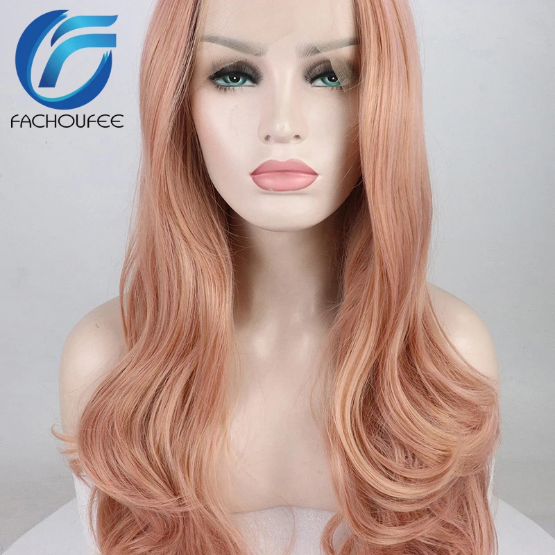 FACHOUFEE розовые синтетические волосы парики с натуральной линией волос Длинные объемные волны Glueless Кружева передние парики со средней частью