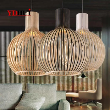 

Nordic modern wooden birdcage hand-made Chandelier restaurant bar bamboo chandelier Japanese style art creative wood lamps