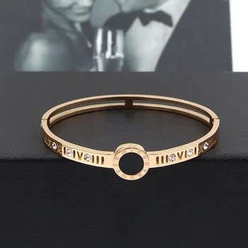

New Fashion Roman Numerals Gold Color Charm Bangle Bracelet For Women Personalized Luxury Stainless Steel Bracelet Jewelry Gift