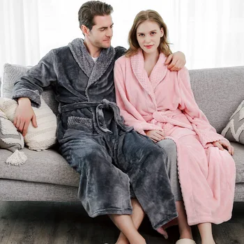 

Women Men Thermal Luxury Flannel Extra Long Bath Robe Winter Sexy Grid Bathrobe Warm Kimono Dressing Gown Bridesmaid Pijamas