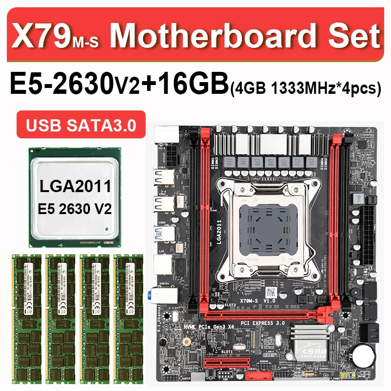 #Special Offers Jingsha X79 m-s motherboard set USB 3.0 with Xeon LGA2011 E5 2630 V2 CPU 4x4GB=16GB 1333MHz DDR3 ECC REG memory M.2 SSD SATA3.0