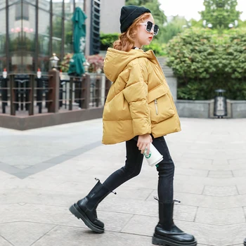 

Fashion Baby Girls Wear Keep Warm down jacket Hooded Coats Loose Big Pockets Korean Winter Outdoor 3-10 years Children's clothes