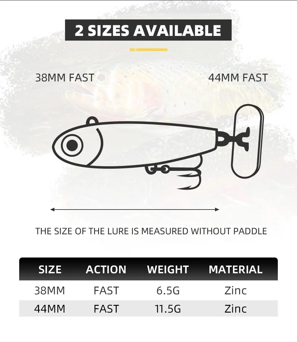 BLUX Rassel Schwanz 38mm 44mm Power Shining Paddle Metall Jig Schnelle Zink Jigging Löffel Köder Bass Forelle sinkende Harte Angeln Köder – Detail 7