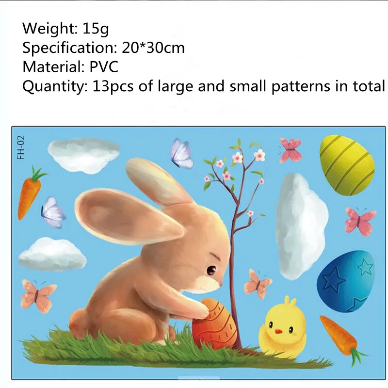 1PCS Easter Day Happy Rabbit Wall Stickers For Kid&rsquo;s Living Room Shopping Glass Scene Window Electrostatic Stickers 30*20CM