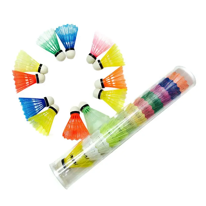 Multi 12 pcs Colorful Badminton Balls Ruffles Outdoor Supplies Shuttlecock Activities Supply Sports Product Portable Plastic Training - Color: Multi