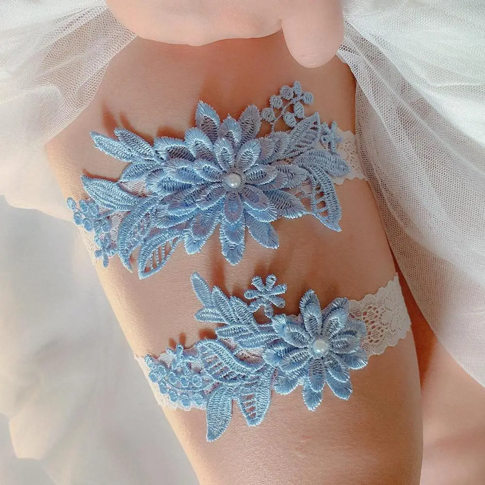 ligas azules elásticas de encaje de flores azul claro bodas decoración diaria 4 piezas de liga de boda para novias damas de honor adecuadas para novias liga de pierna de encaje nupcial 