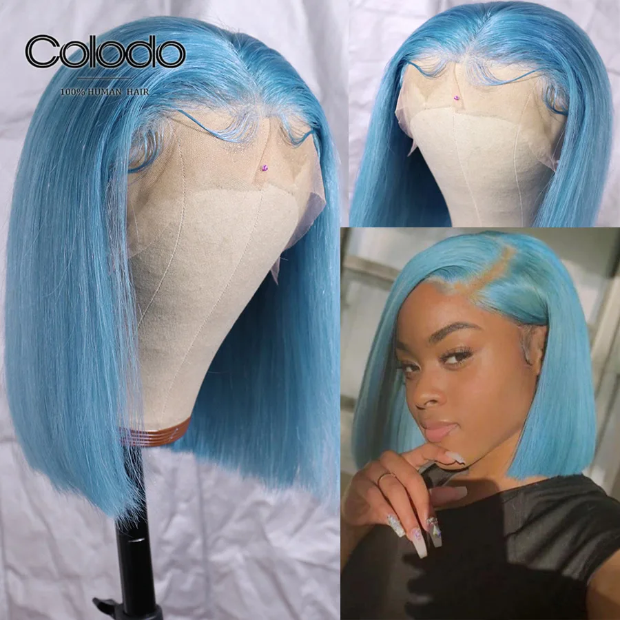 Light Blue 4/613 блонд Боб кружевные передние парики предварительно выщипанные Remy бразильские волосы с детскими волосами Колокольчик желтый цвет короткие человеческие волосы парик Оранжевый - Цвет волос: Light Blue