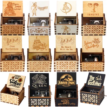 

Wooden Hand Crank Music Box Queen Bohemian Rhapsody Jurassic Park Birthday Music Party Favors Gift For Kids