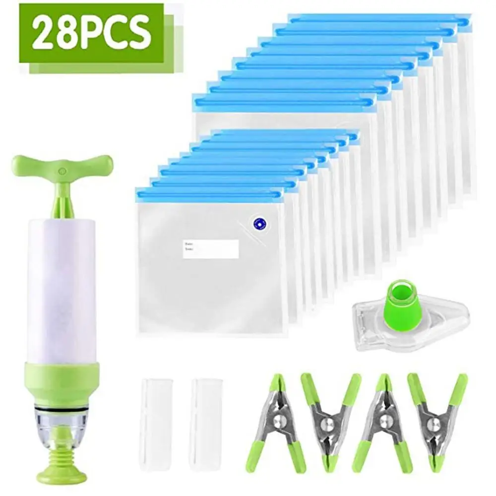 

Bpa Free Reusable Vacuum Seal Bags Hand Pump Sealing Clips Sous Vide Clips Practical Long-Time Cooking Food Storage Freezing