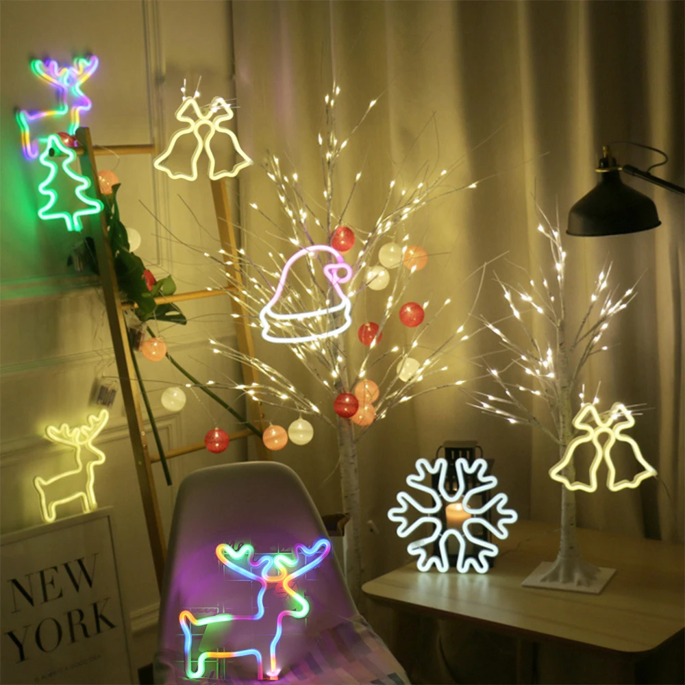 LED Neon Licht Weihnachten Baum Anh nger Lampe Hause Dekoration F r Weihnachten USB Batterie 