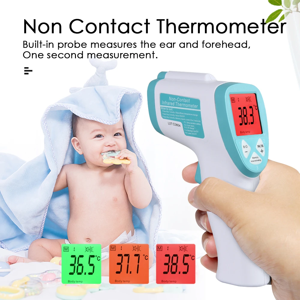 

Contactless digital thermometer forehead body infrared temperature gun C/F select infant/adult body temperature measurement