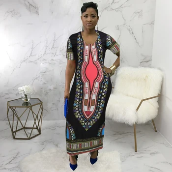 

2020 New African Dresses For Women Print Short Sleeve Dress Summer Plus Size Fashion Dress African Clothing