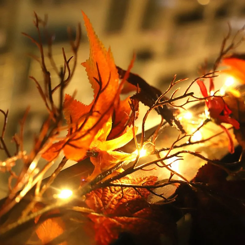 

Artificial Plants Wreath Dried Flowers Artificial Flowers Maple Leaves String Light Garland for Home Autumn Decorations
