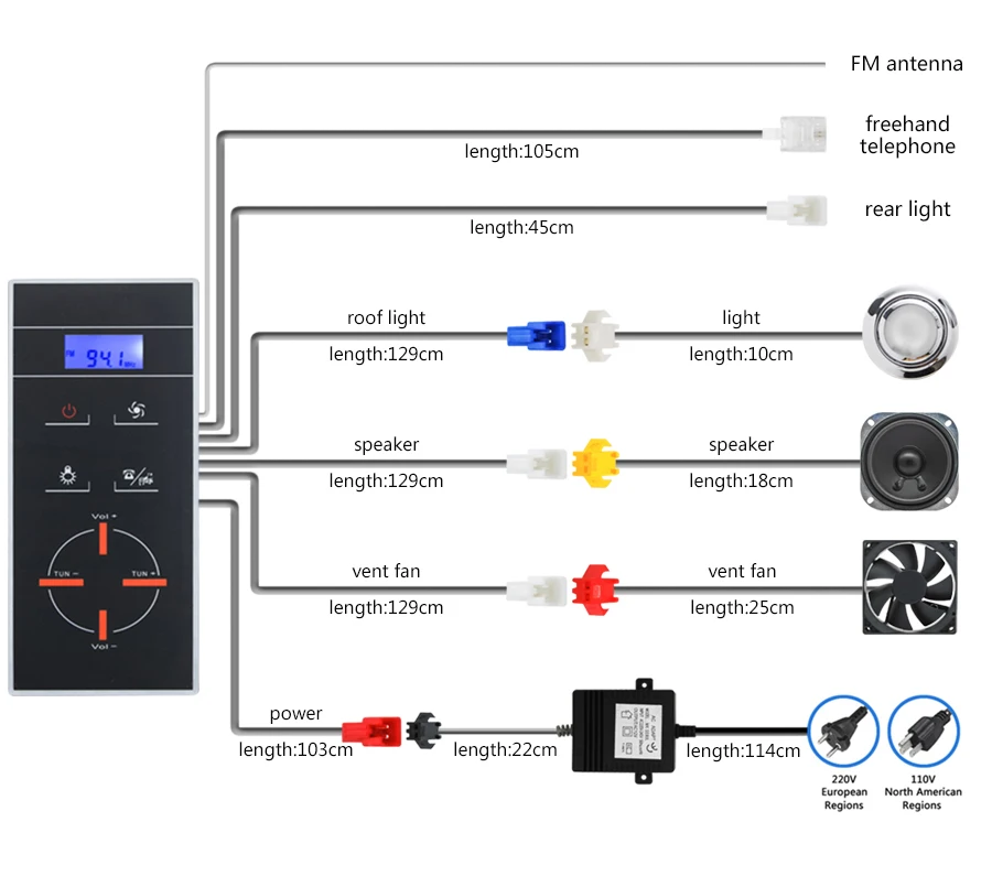 1 комплект CE сертифицированный AC 12 В черный ЖК-дисплей экран Душ Радио контроллер включает панель/вытяжной вентилятор/свет/динамик для душевой кабины