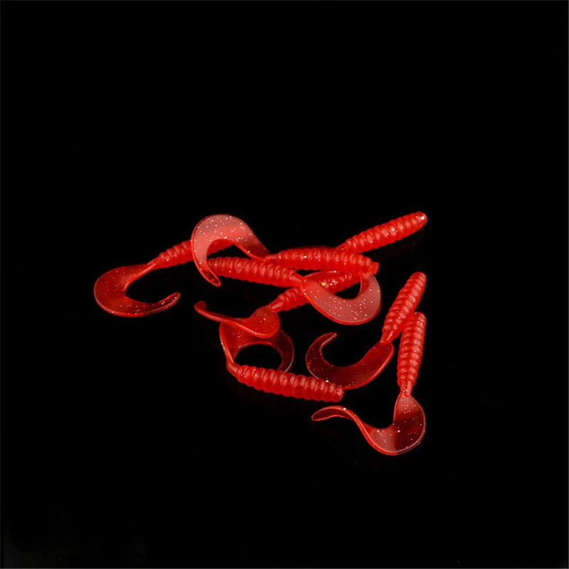 10 Colors Silicone Rubber Fake Maggots Bait Luminous Mini Curly Tail Grubs Soft Worms Fishing Lures 3.5cm 5.5cm 7cm Fishing Bait (24)