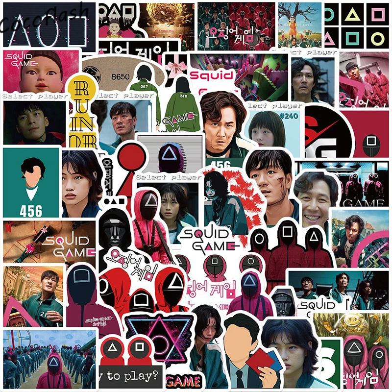 10/50pcs/pack Squid Game Cartoon Classic TV Show Round Six Mix Waterproof Stickers For Diy Laptop Luggage Skateboard Case Decal