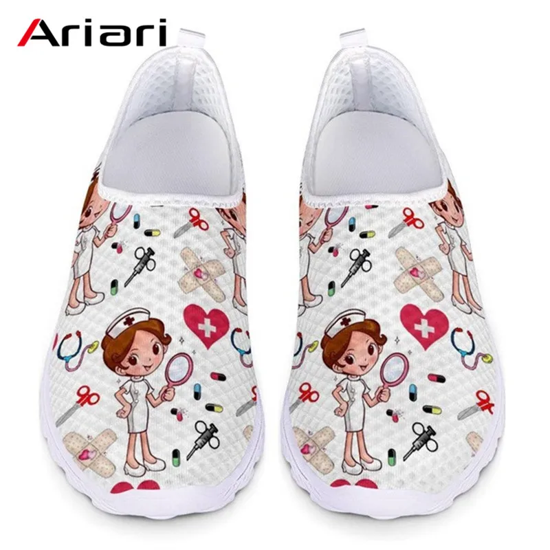 

Ariari Cute Nurse Pattern Women Spring Summer Flats Shoes 3D Cartoon Nursing Light Weight Mesh Shoes Woman Beach Loafers