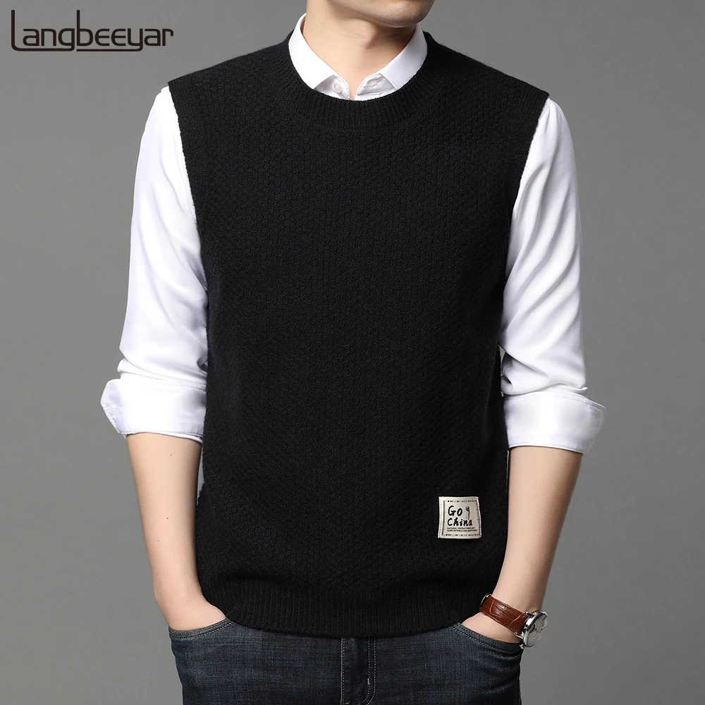 

2020 New High Quality Autum Fashion Brand Knit Pullover Woolen Sweat Vest For Men Oneck Designer Korean Casual Men Clothing