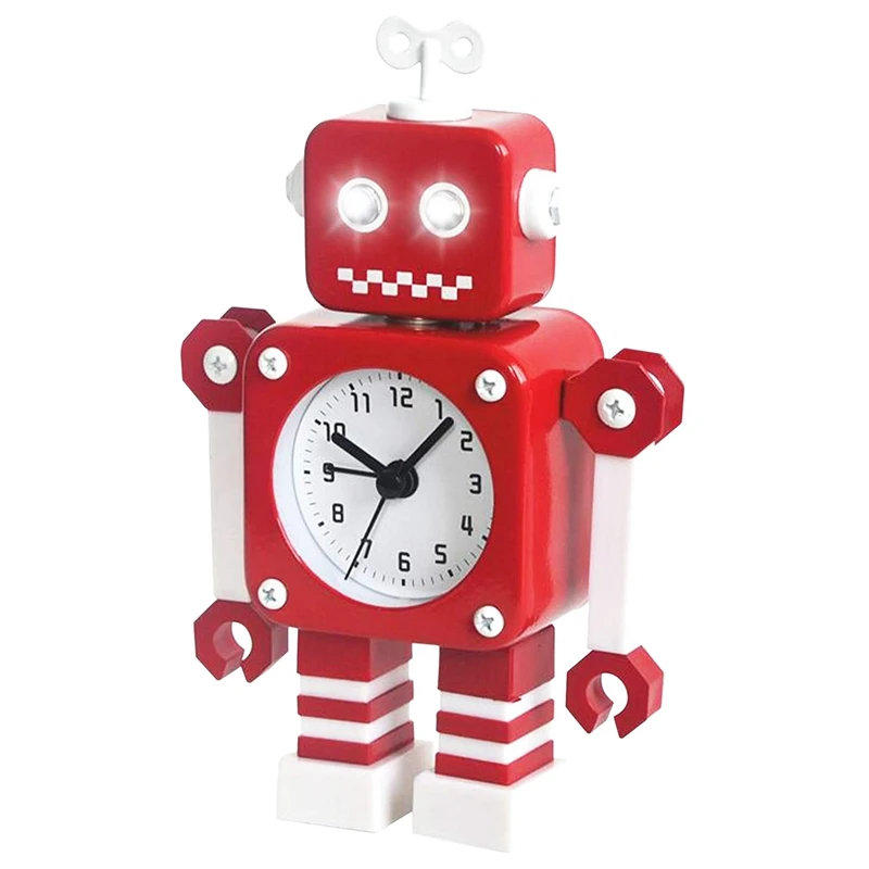Non-Ticking Analog Robot Alarm Clock Tabletop Wake-up Clock Kids Birthday Gift 