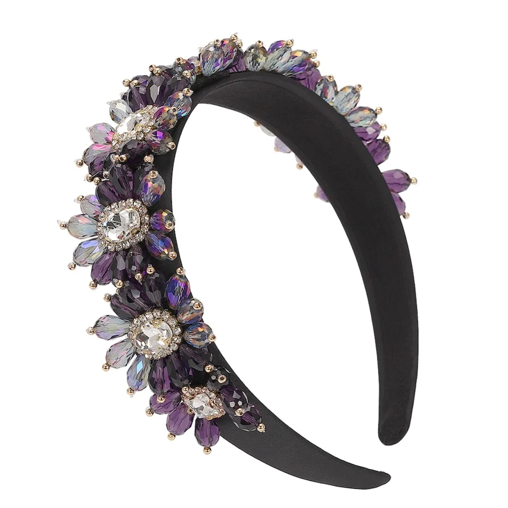 Vedawas Multi-Color Gem Baroque Headbands Women Diamond Hair Accessories Pearl Headband Girls Crown Flower Hairbands Head Wrap