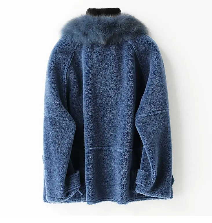 Real Fur Coat Fox Fur Collar Wool Jacket Autumn Winter Coat Women Clothes Korean Vintage Sheep Shearling Women Tops ZT3495