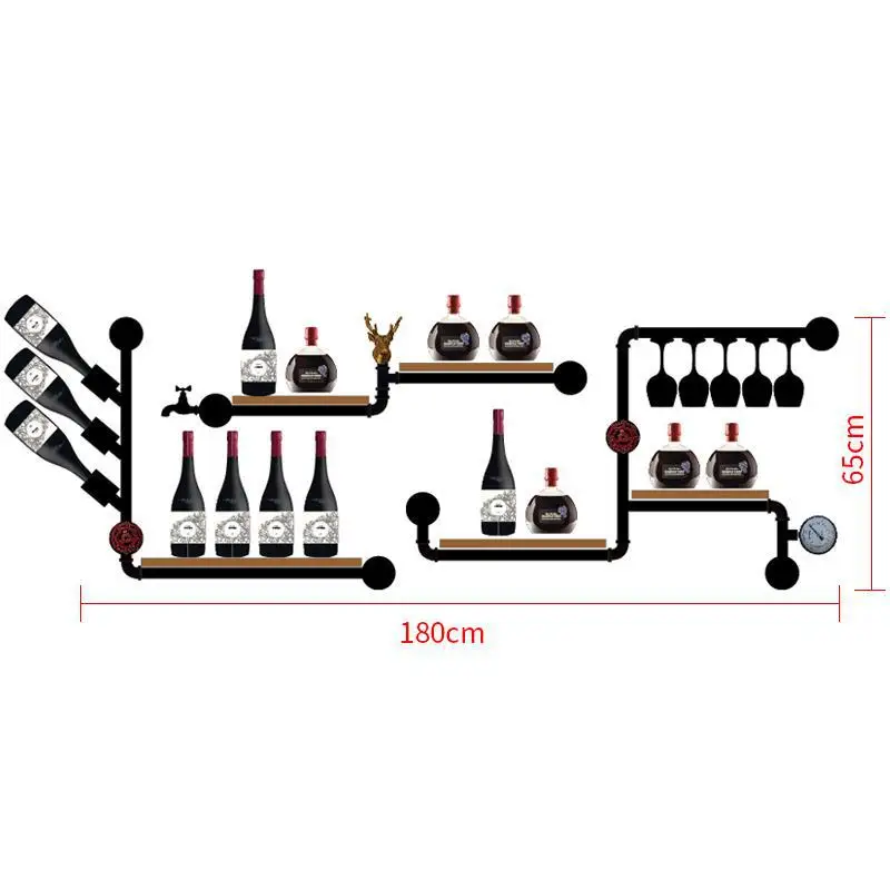 Кофейня Бар Винный шкаф винный шкаф чердак в ретро стиле полка настенная железная твердая деревянная трубка настенная подвесная - Цвет: Прозрачный