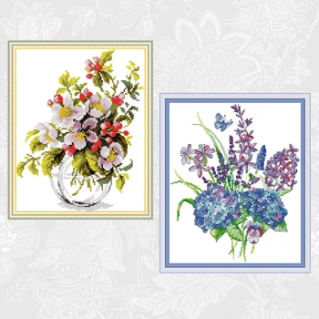 

Cross stitch Kits Blooming apple blossoms Patterns Counted Printed Fabric Hydrangea DIY Handwork Beginner Embroidery Needlework