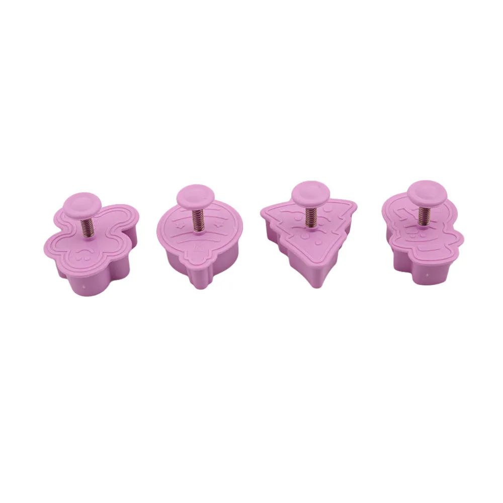 New 4pcs/pack Cookie Stamp Biscuit Mold 3D Cookie Plunger Cutter DIY Baking Mould Gingerbread House Christmas Cookie Cutters