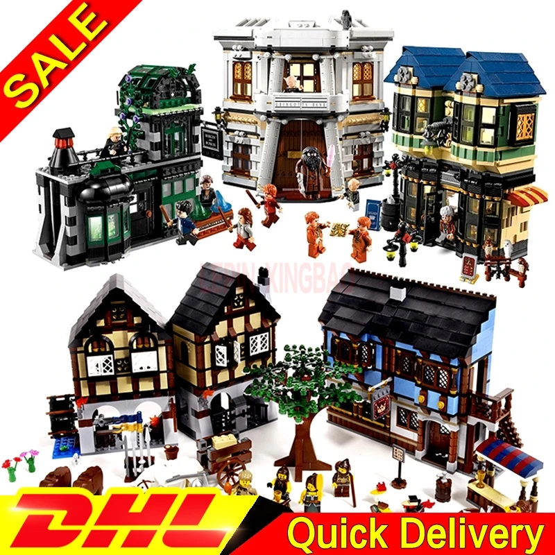 

LP 16011 Medieval Manor Castle + LP 16012 The Diagon Alley Model Building Blocks For children legaoings Toys Clone 10193 10217