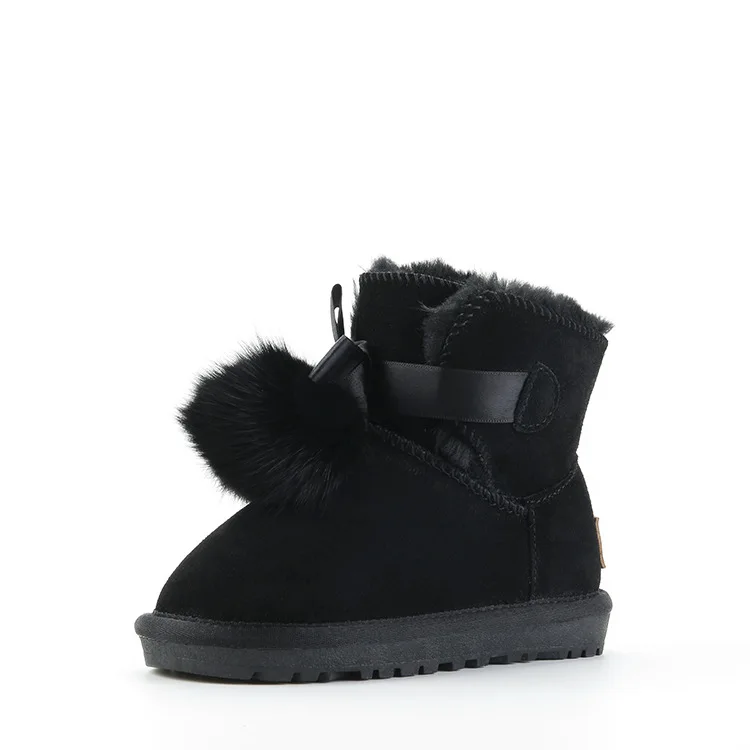 Dolakids/новые плюшевые теплые ботинки для малышей модные детские зимние ботинки обувь для девочек зимняя обувь для детей от 1 до 16 лет - Цвет: Черный