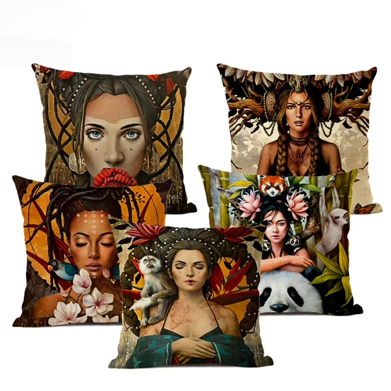 Popular Decorative Cushion Cover Portrait Oil Painting Decorative
