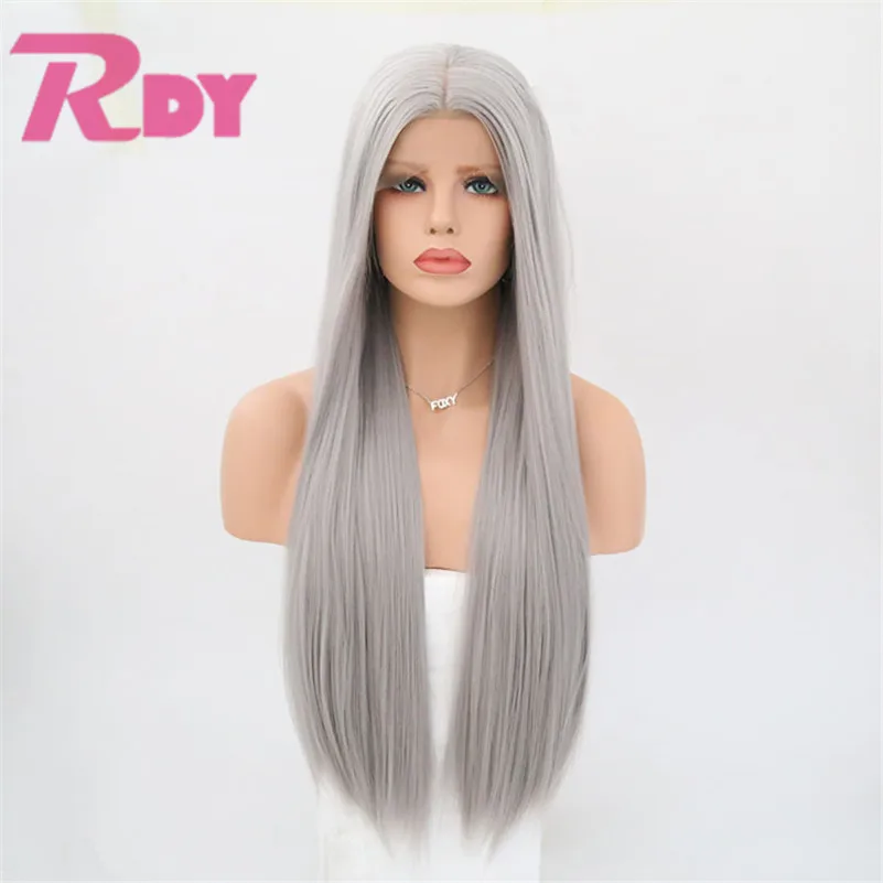 

RONGDUOYI Middle Part Silky Straight Synthetic Glueless Lace Front Wigs for Women Gray/Purple Heat Resistant Hair Cosplay Wig