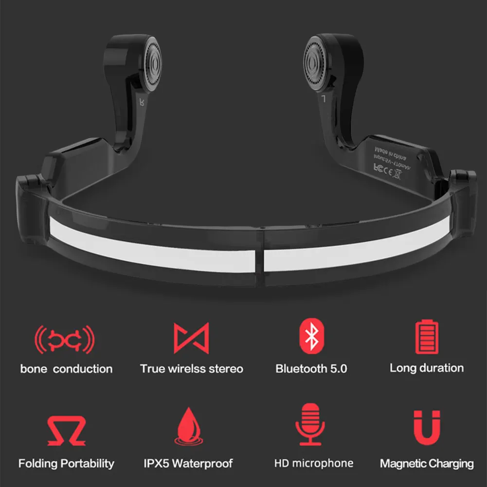 TWS наушники беспроводные Bone sensor Bluetooth гарнитура 5,0 водонепроницаемые спортивные складные наушники с микрофоном