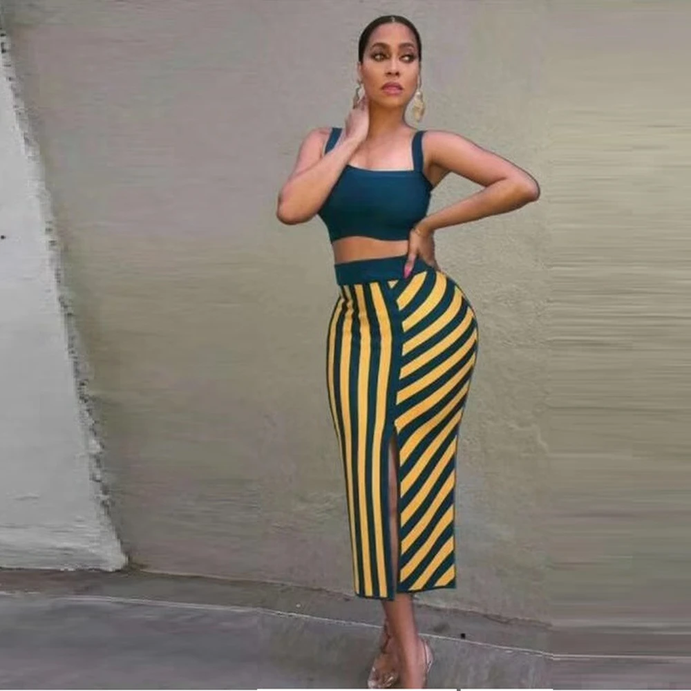

2019 Elegant 2 Two Pieces Blue With Yellow Patchwork Spaghetti Strap Ankle Length Sexy Split Vestidos Bodycon Celebrity party
