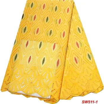 

Yellow Swiss Voile Lace Fabric High Quality Lace Best Selling African Wedding Eyelet Dry Cotton Lace Material Party Dress V511